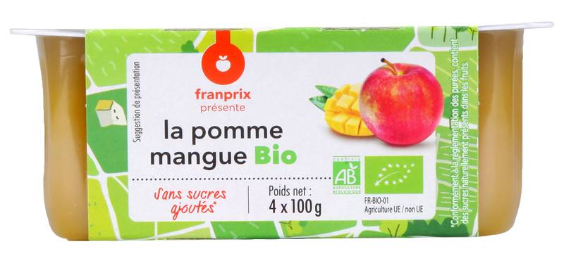 Franprix - Compote de pommes bio sans sucres ajoutés, mangue (4)
