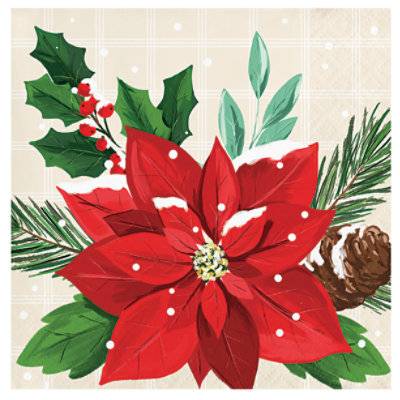 Signature Select Snowy Poinsettia Beverage Napkins 16 Count - Each