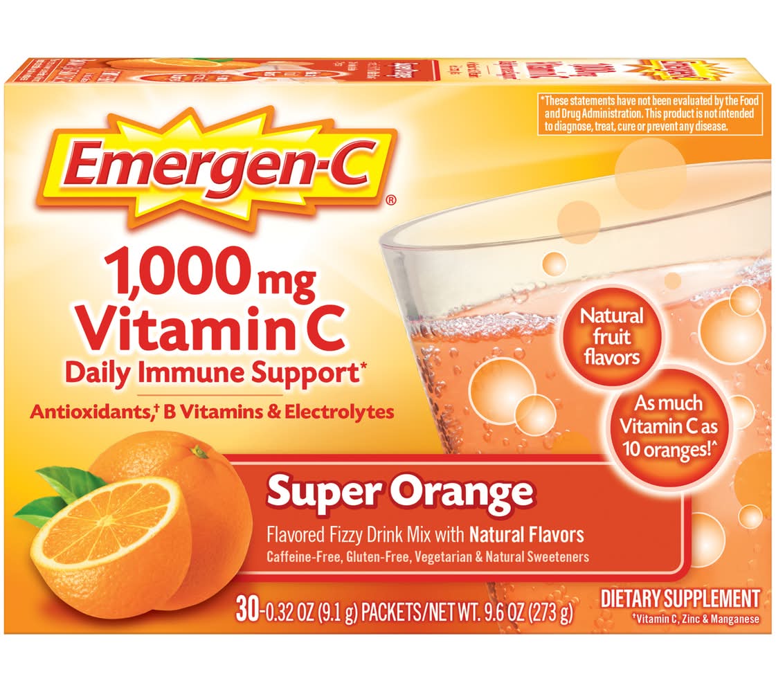 Emergen-C Vitamin C 1000 mg Dietary Supplement Drink Mix, Orange (30 x 0.32 oz)