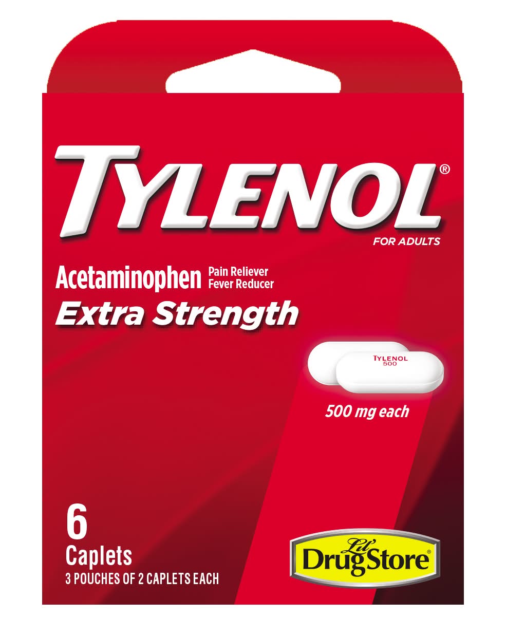 Tylenol Acetaminophen Extra Strength Pain Reliever Caplets 500 mg (3 x 6 ct)