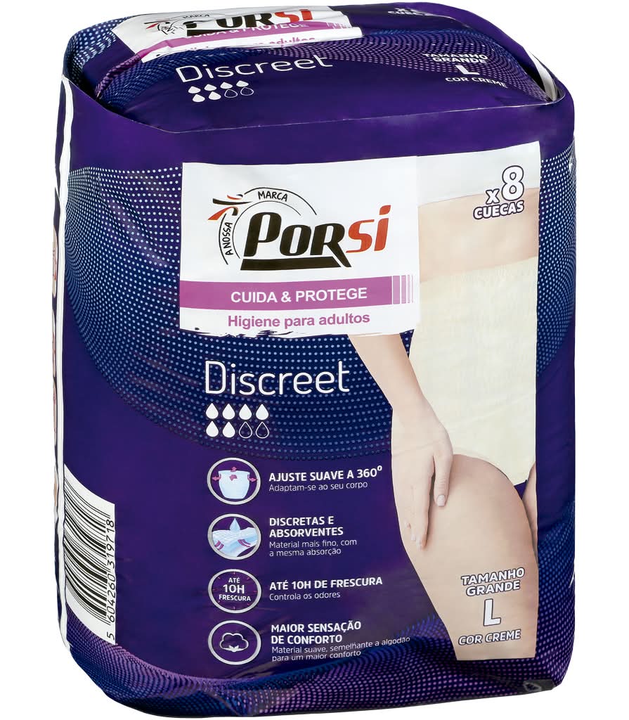 PorSi - Cueca de Incontinência Discreet L, 8 unidades