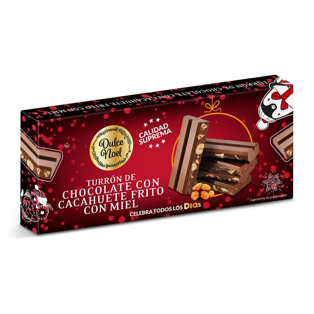 Turrón De Chocolate Con Cacahuete Frito Con Miel Dulce Noel Dia Caja 150 G