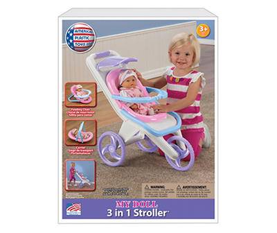 American Plastic Toys 3 in 1 Baby Doll Stroller (pink)