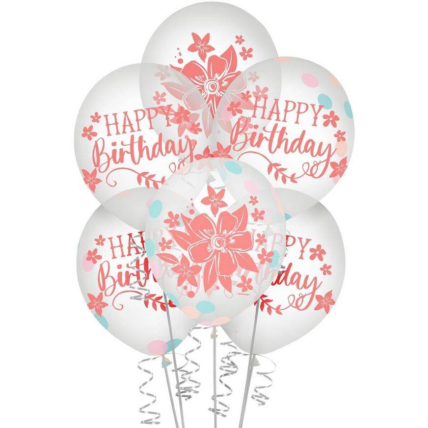 Party City Free Spirit Boho Birthday Confetti Latex Balloons (6 ct) (peach - pink - teal)