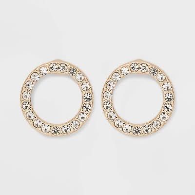 A New Day Clear Round Pave Stud Earrings, Women, Gold
