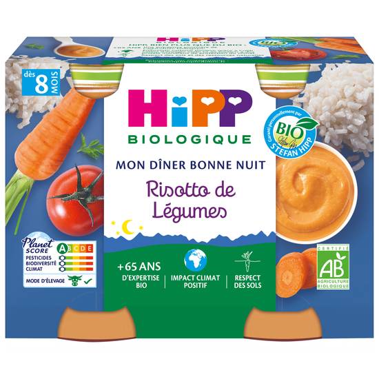 Hipp - Petit pot bio pour bébé risotto de légumes  dès 8 mois (2 pièces)