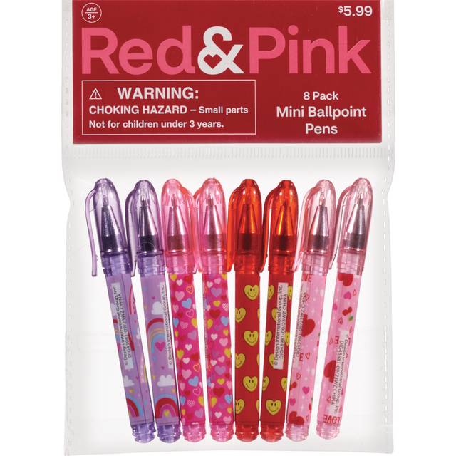 Red & Pink Mini Ball Point Pens, 8pk