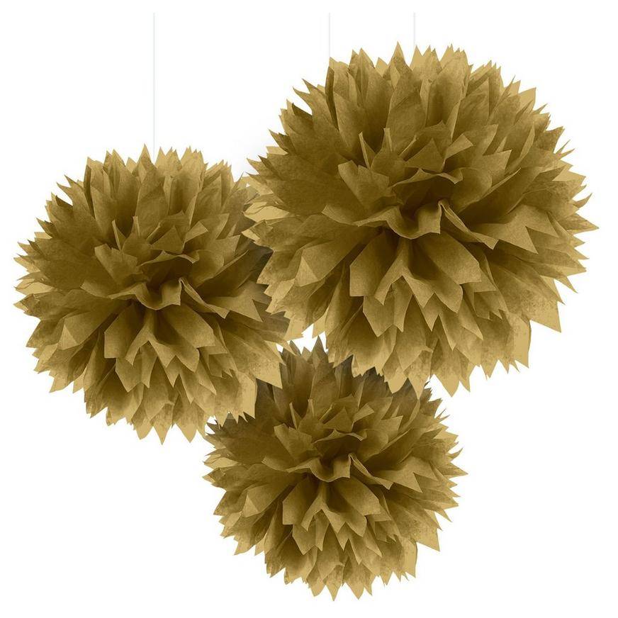 Gold Tissue Pom Poms 3ct