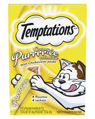 Temptations gâteries pour chats adultes purée crémeuse (4 unités) (poulet) - temptations creamy puree chicken lickable cat treats (48 g, 4 ct)