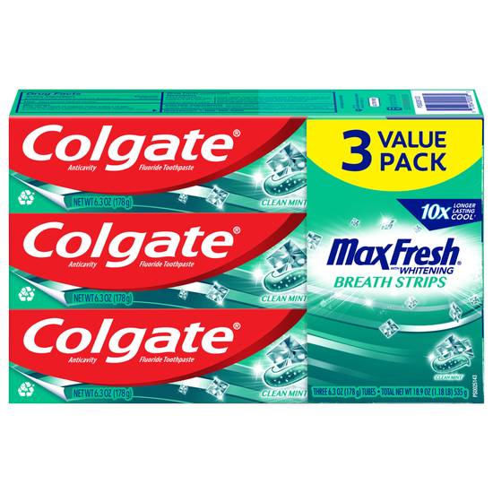 Colgate Max Fresh Toothpaste Mini Breath Strips Clean Mint
