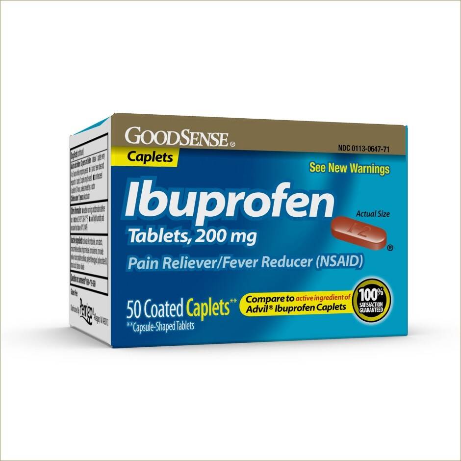 GoodSense Ibuprofen Pain & Fever Reducer Coated Caplets 200 mg (50 ct)