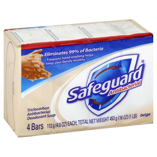 Safeguard Beige Antibacterial Deodorant Bar Soap (4 ct)