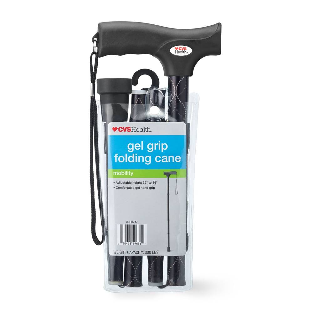 Cvs Health Gel Grip Folding Cane, Black Wave