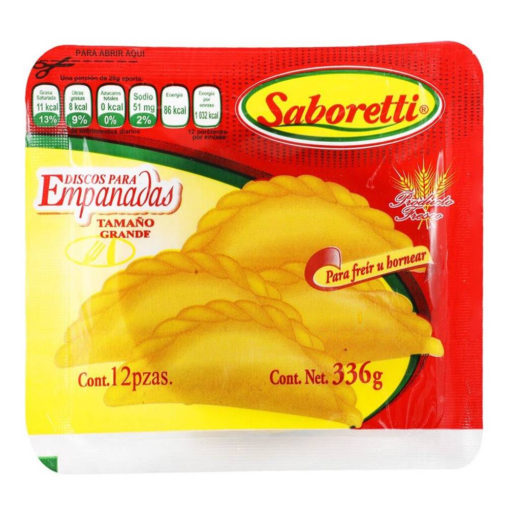 Saboretti discos para empanadas g (resellable 12 piezas)