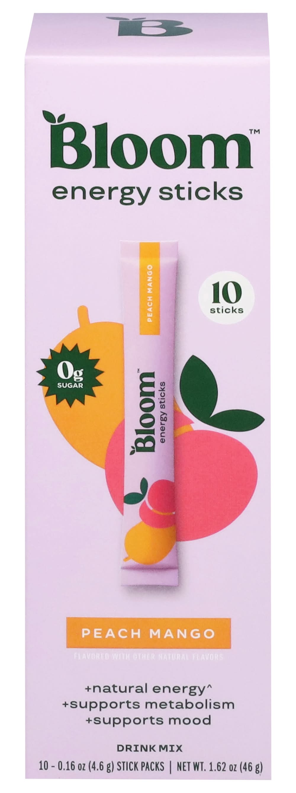Bloom Energy Sticks Drink Mix packs, Peach-Mango (10 x 0.16 oz)