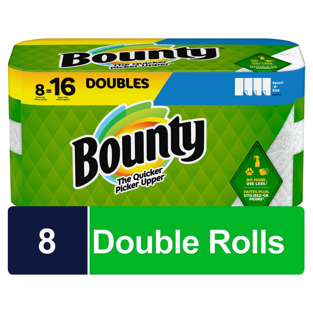 Bounty Select-A-Size Paper Towels, 8 Double Rolls, White, 90 Sheets Per Roll