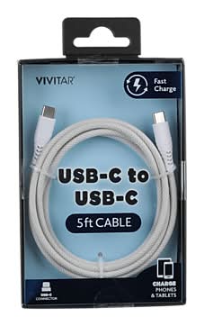 Vivitar USB-C to USB-C Charging Cable, 5 ft., White (STP5002-WHT-T35-12)