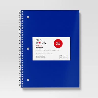 Dealworthy Subject Spiral Notebook, Wide Ruled Blue