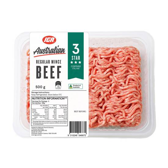 Iga Beef Mince Regular 3 Star 500g