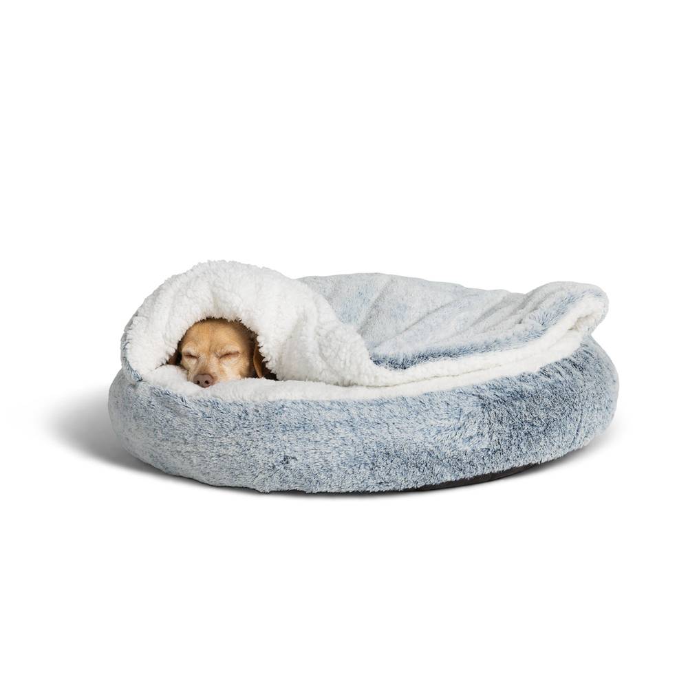 Top Paw® Faux Fur Snuggler Dog Bed (Color: Blue, Size: 22\"L X 22\"W X 5\"H)