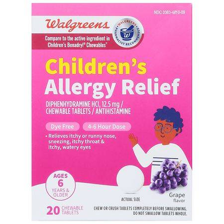 Walgreens Wal-Dryl Children's Allergy Dye-Free Grape Chewables Tablets
