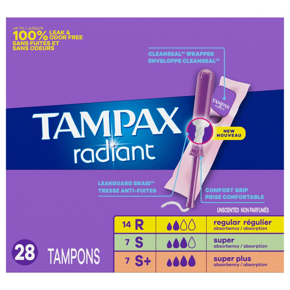 Tampax Radiant Triplepack Unscented Tampons (8 oz, 28 ct)
