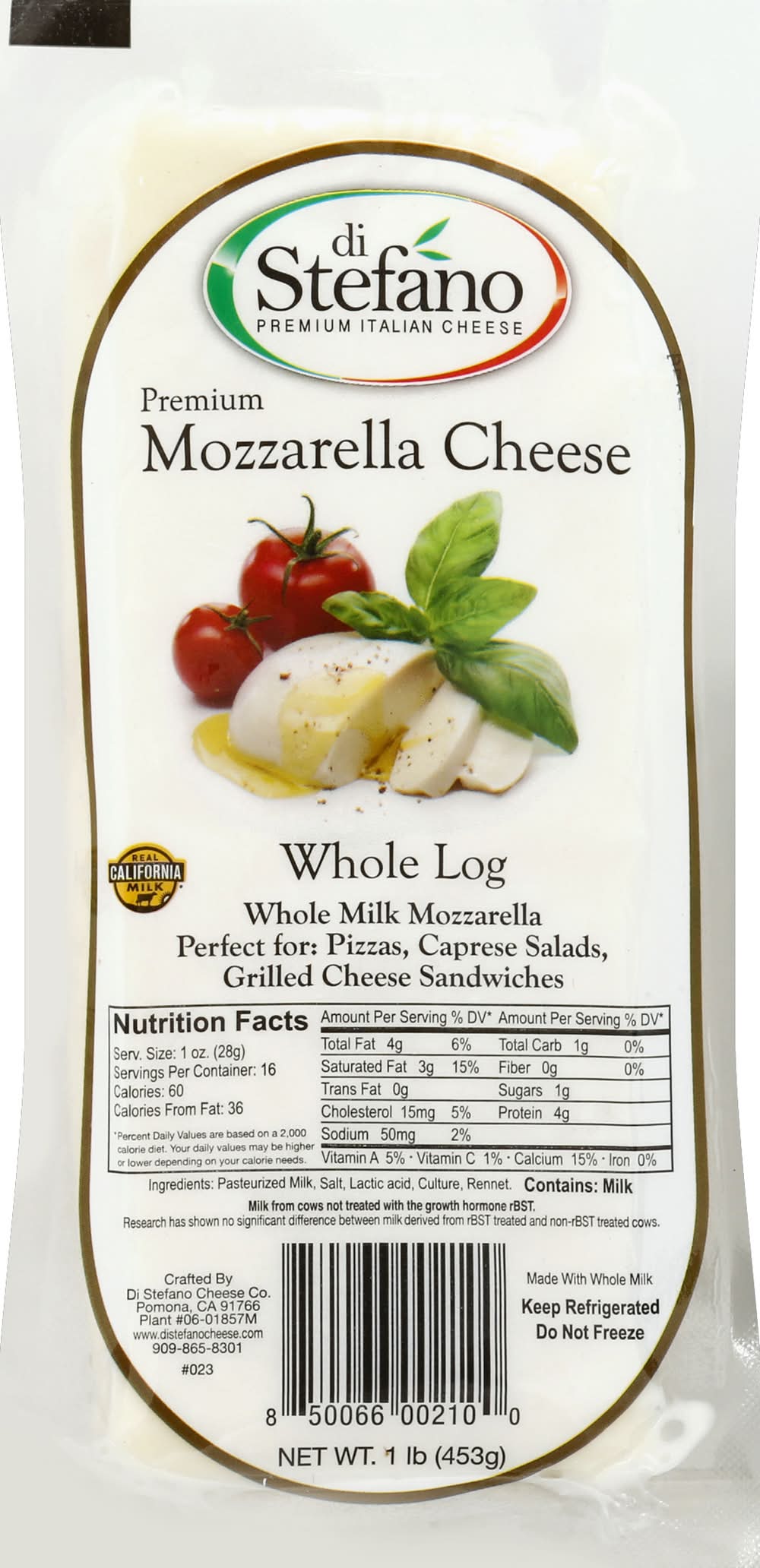 Di Stefano Whole Log Premium Mozzarella Cheese (16 oz)