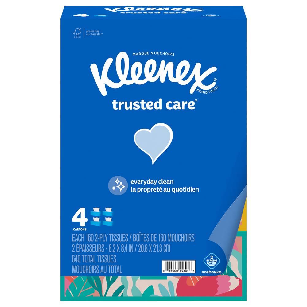 Kleenex Trusted Care 2-ply Facial Tissues (4 x 160 ct)