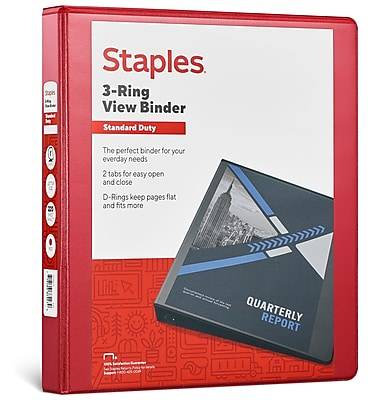 Staples 1 3-Ring View Binders, D-Ring, Red (58652)