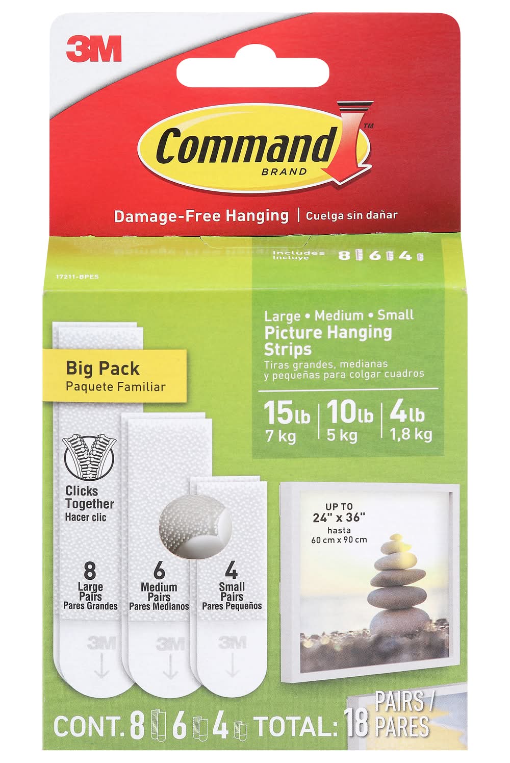 Command Picture Hanging Strips, 24x36 in, White (18 ct)