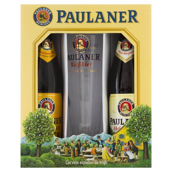 Paulaner kit cerveja munchen weissbier e dunkel + copo exclusivo (2 pack)