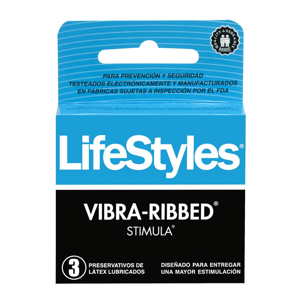 Lifestyles preservativos de latex vibra ribbed (caja x3)