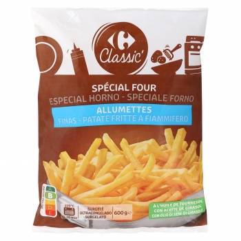 Patatas fritas corte fino especial horno Carrefour Classic' 600 g.