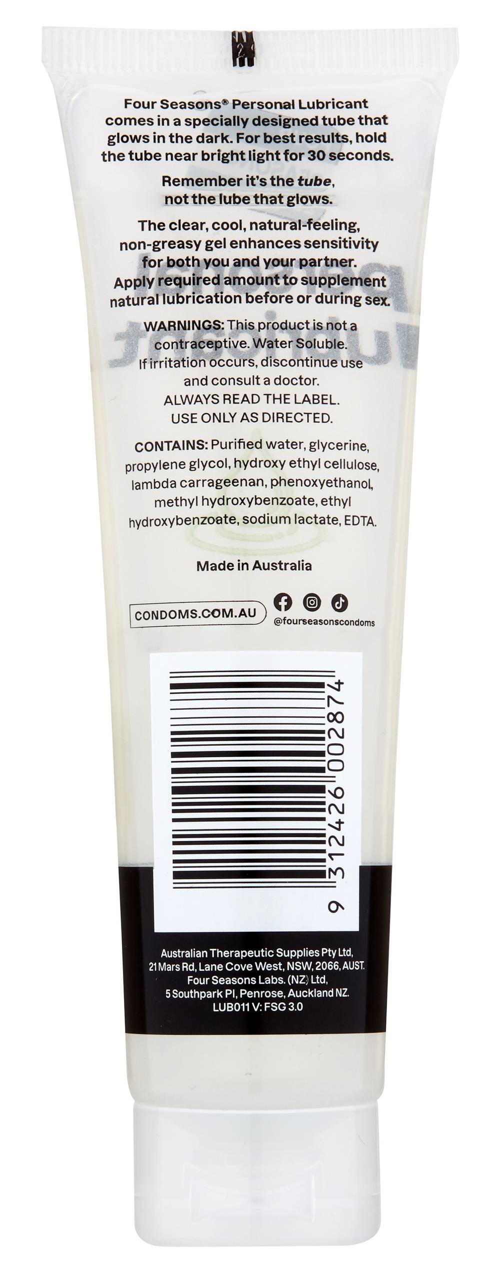 Coles - Four Seasons Glow in the Dark Tube Personal Lubricant (100mL) -  Delivery in Under an Hour | Uber Eats