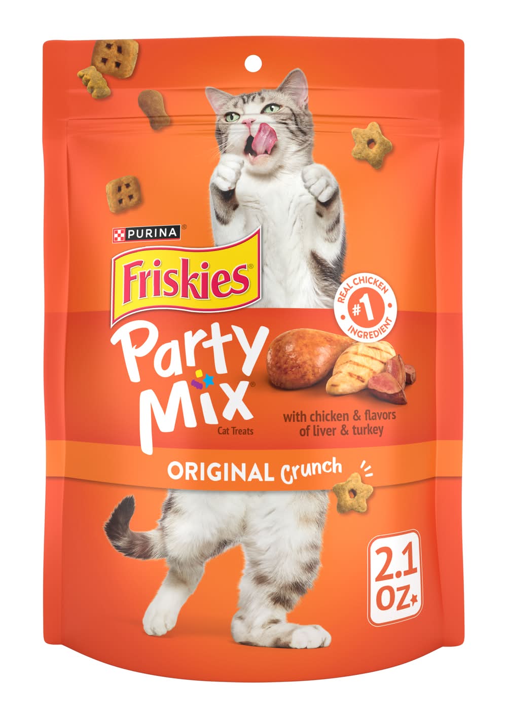 Purina Friskies Party Mix Original Crunch Cat Treats, Chicken-Liver-Turkey (2.1 oz)