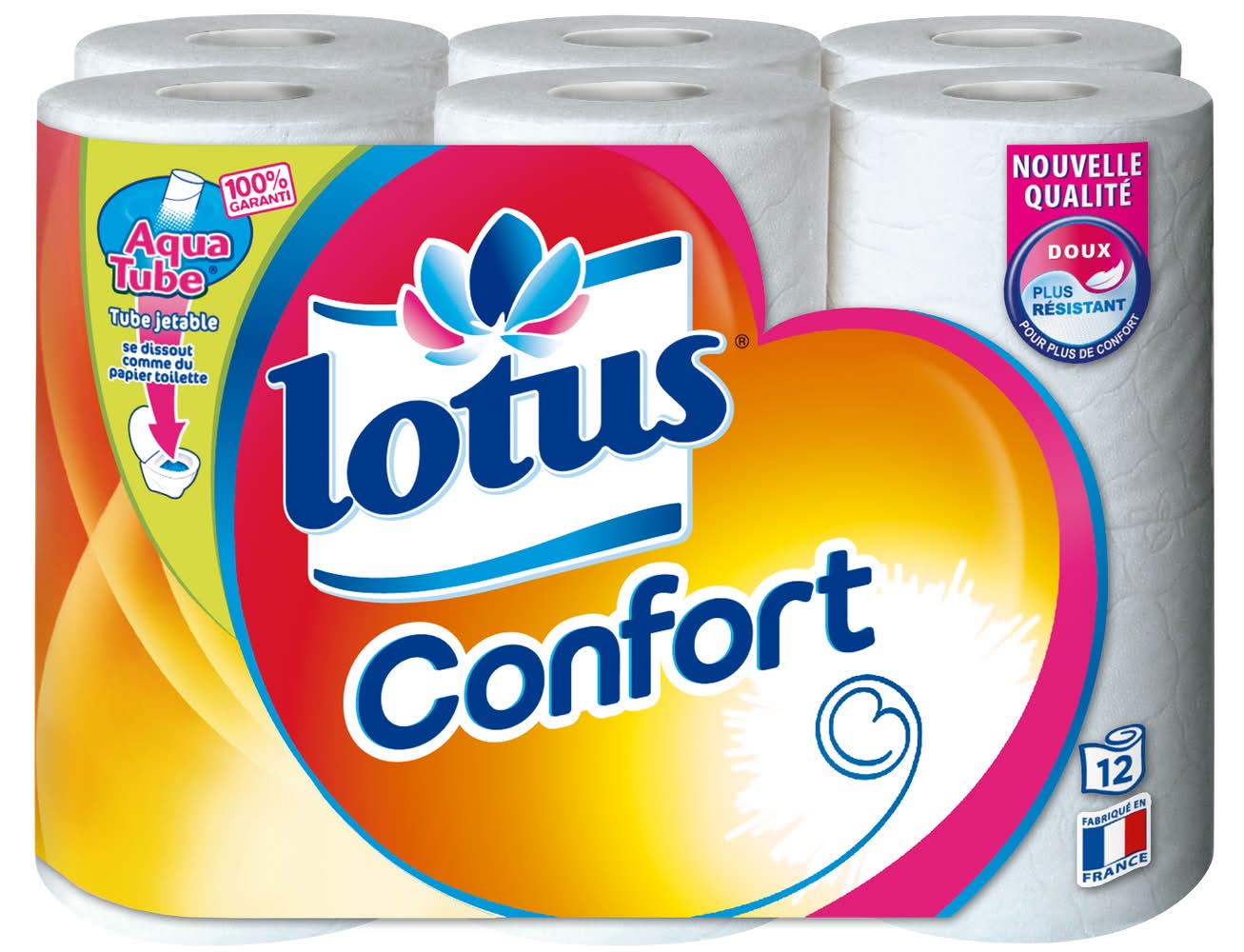 Lotus - Confort aqua tube rouleaux de papier toilette, blanc (12)