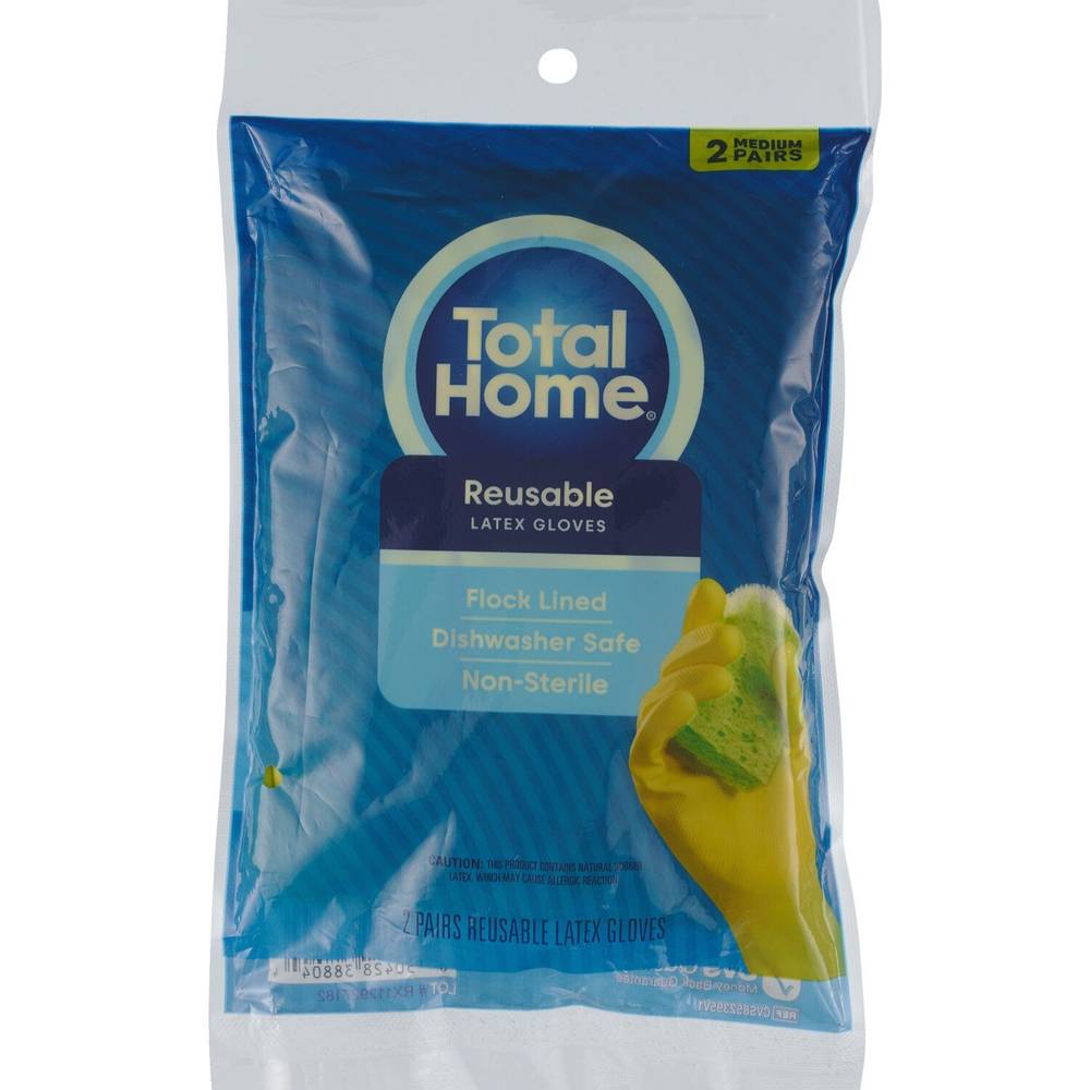 Total Home Household Latex Gloves Medium, 2 Ct