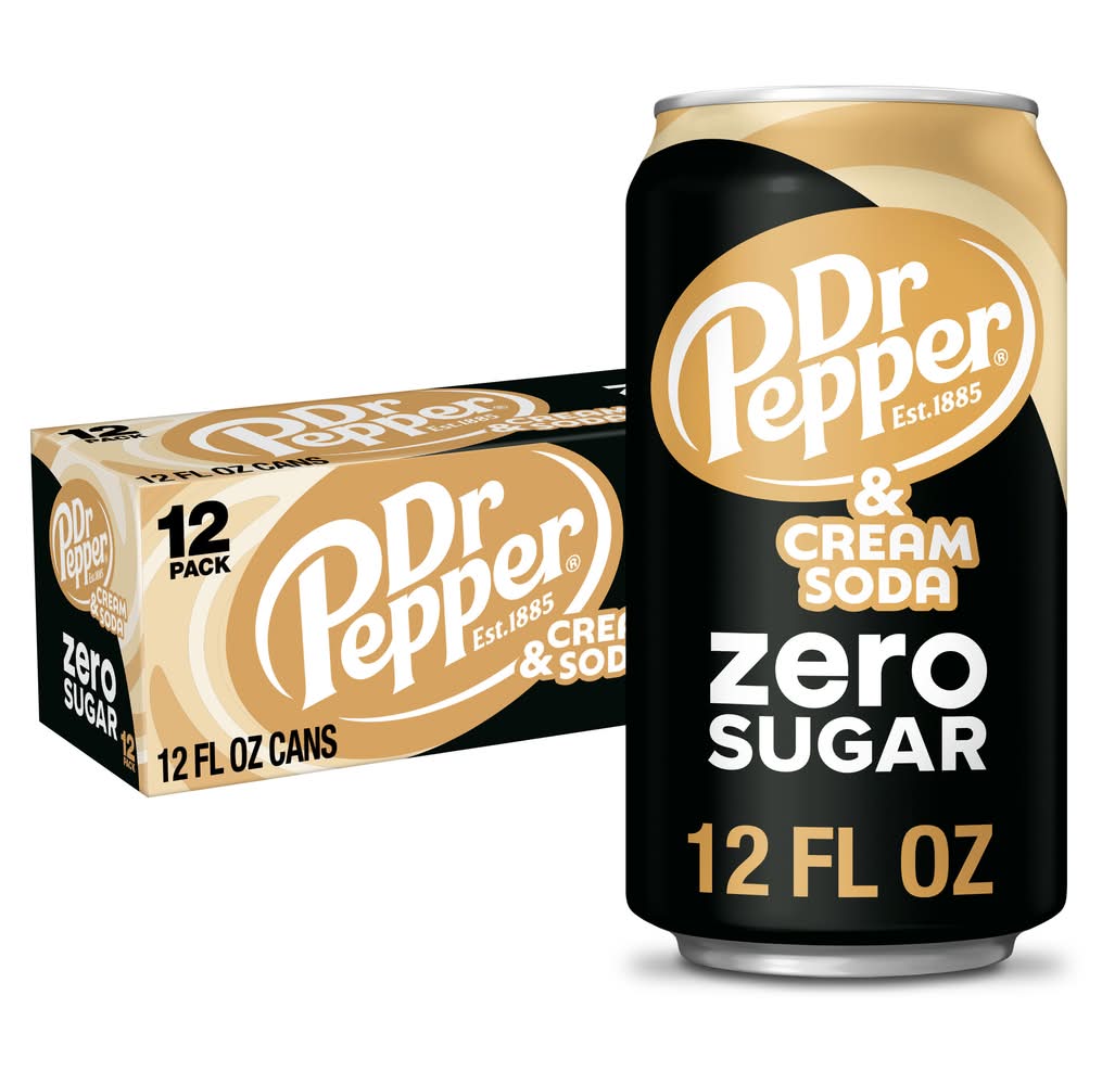 Dr Pepper Zero Sugar Soft Drink, Cream Soda (12 x 12 fl oz)