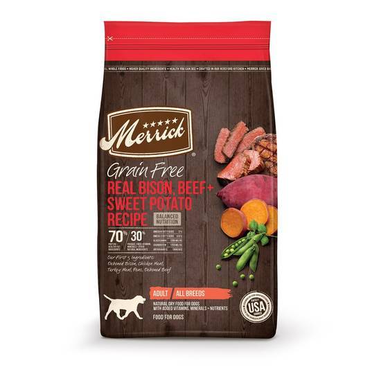 Merrick Grain Free Bison, Beef + Sweet Potato Recipe Dry Dog Food, (4 lbs.)