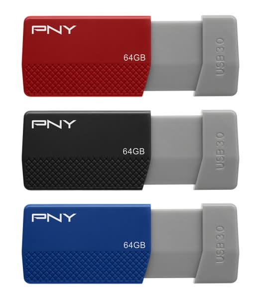 PNY USB 3.0 Flash Drives, 64GB, Assorted Colors, Pack Of 3 Drives
