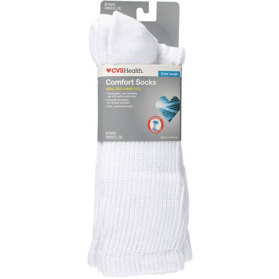 CVS Health Crew Comfort Socks for Diabetics, 2 Pairs, L/XL, White