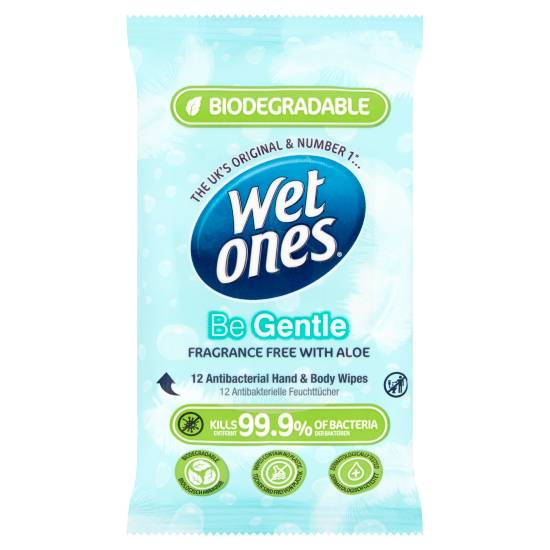 Wet Ones Be Gentle 12 Antibacterial Hand & Body Wipes Fragrance Free With Aloe