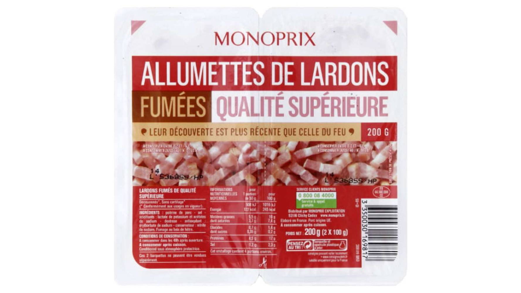 Monoprix - Allumettes de lardons fumées qualité supérieure