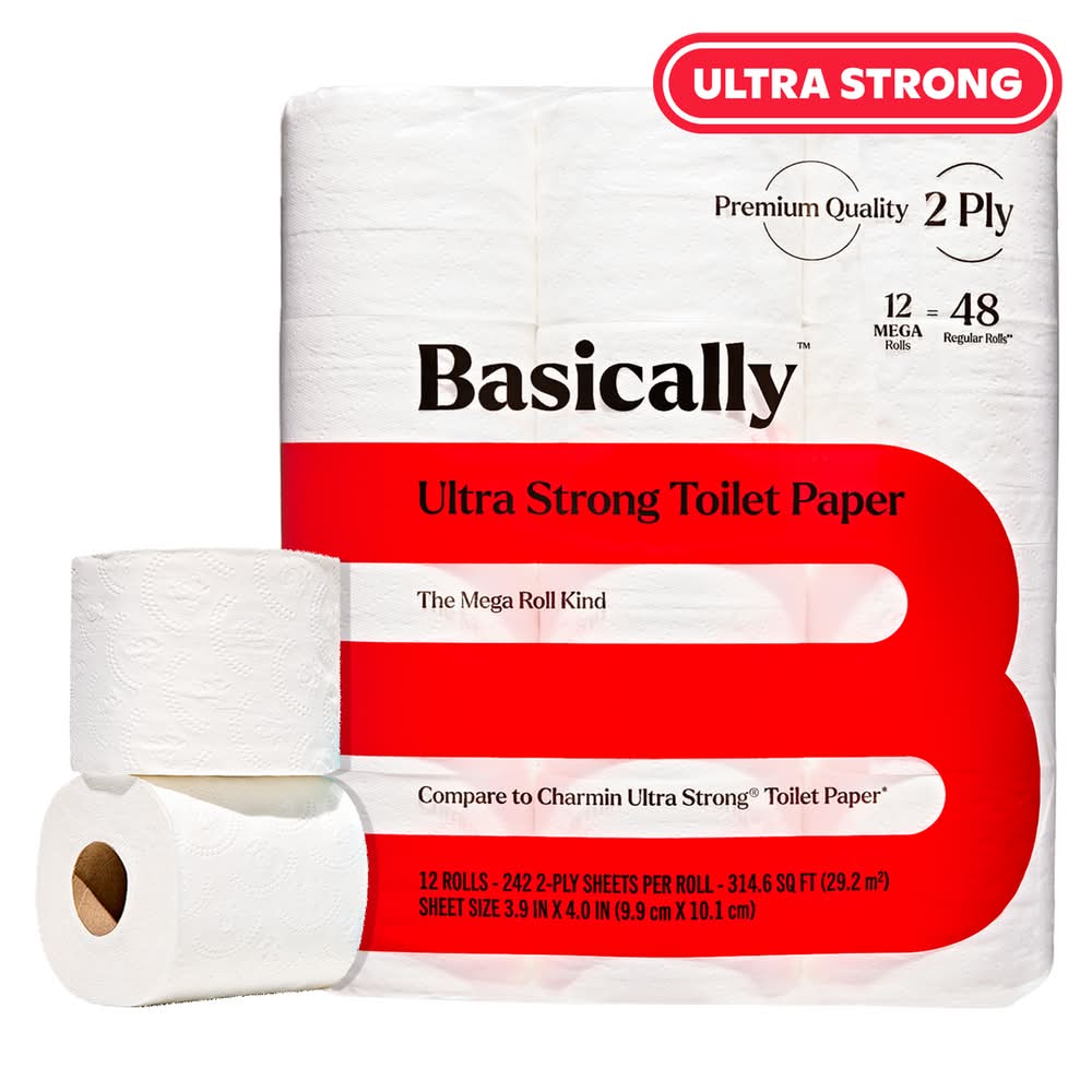 Basically, Ultra Strong Toilet Paper, 9.9x10.1 cm (12 ct)