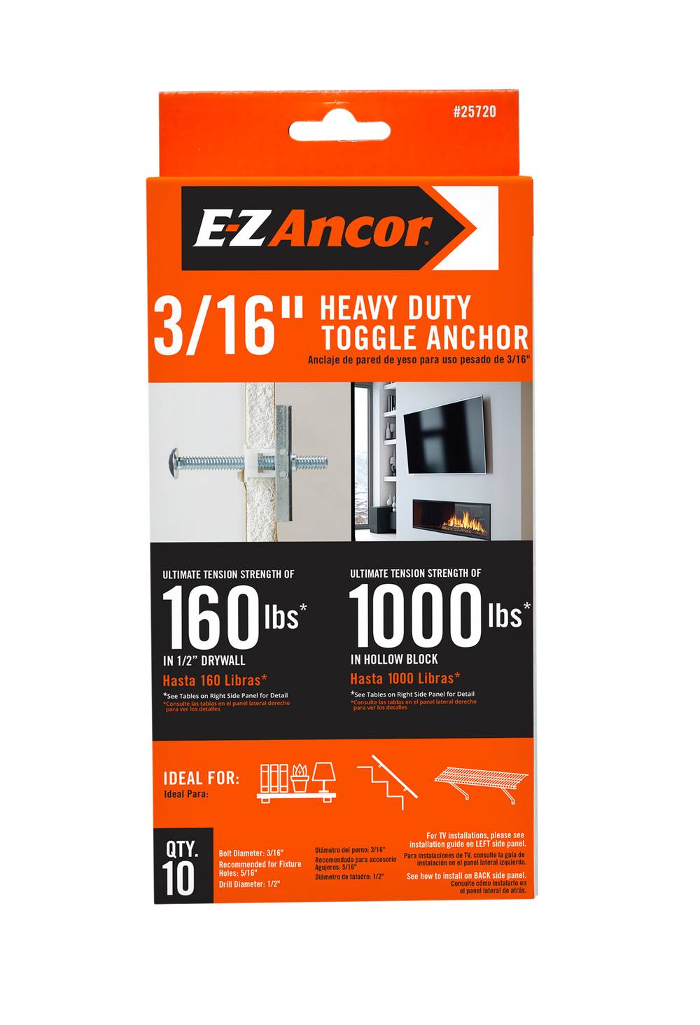 E-Z Ancor 1000-lb 3/16-in x 2-1/2-in Toggle Bolt Drywall Anchors with Screws Included (10-Pack) | 25720