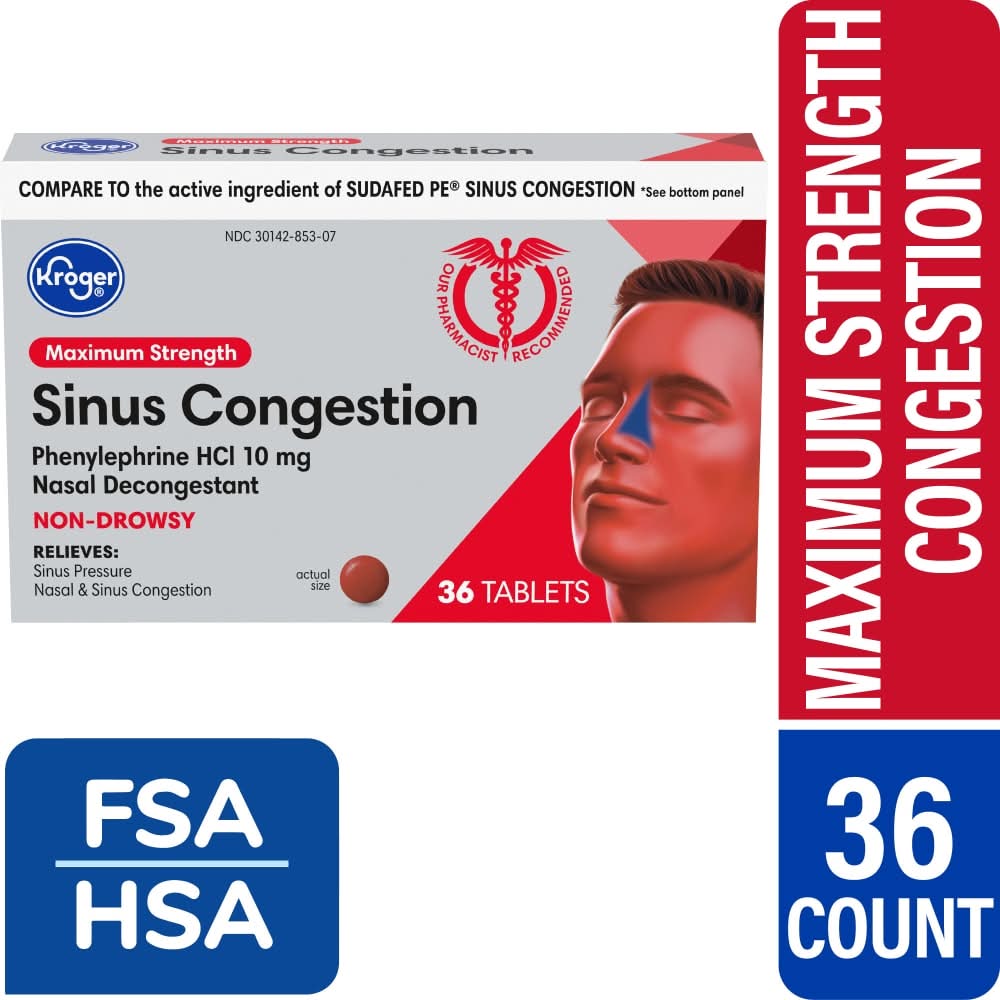 Kroger® Sinus Congestion Maximum Strength Non-Drowsy Tablets Phenylephrine HCl