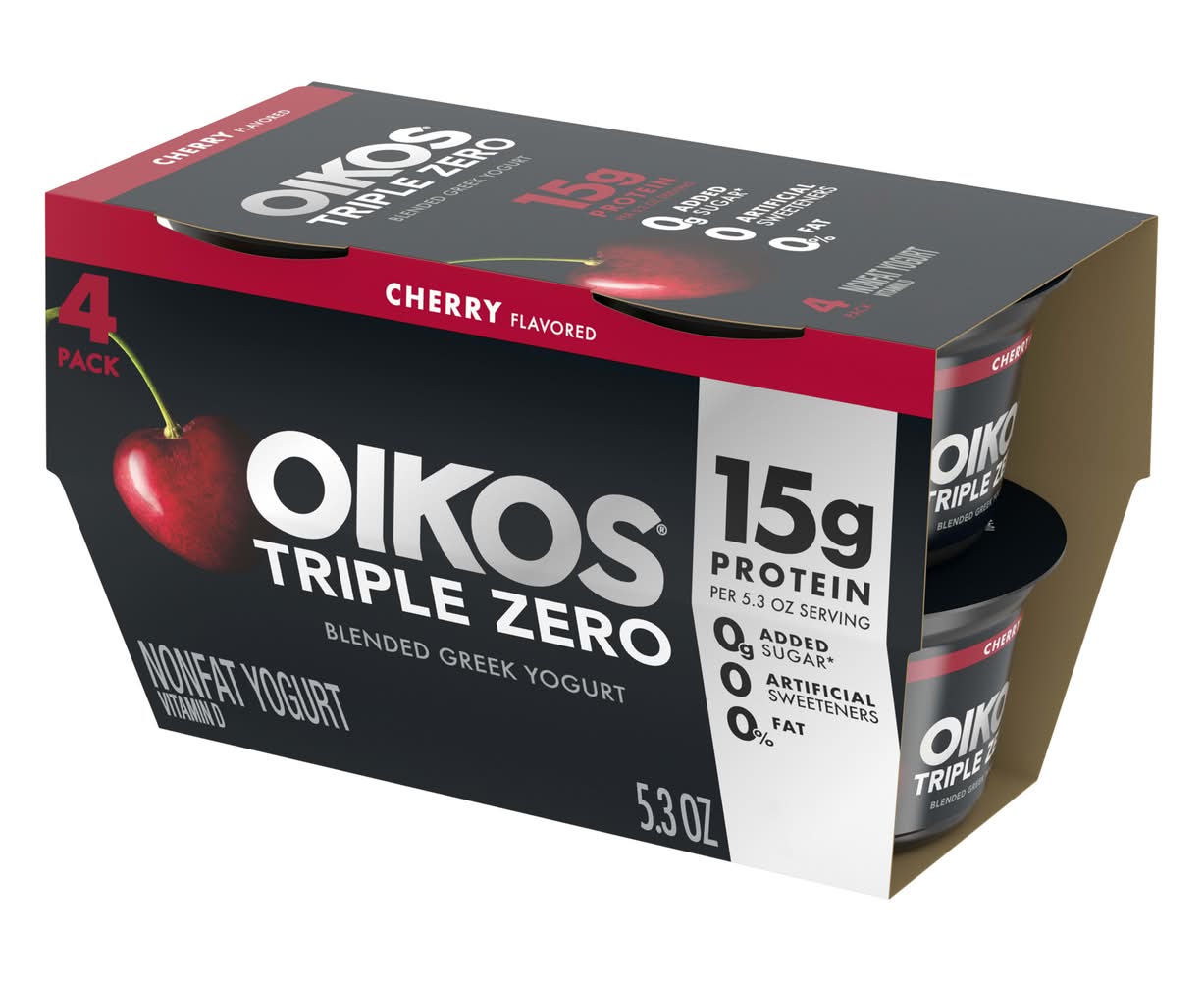 Oikos Triple Zero Nonfat Blended Greek Yogurt, Cherry (4 x 5.3 oz)