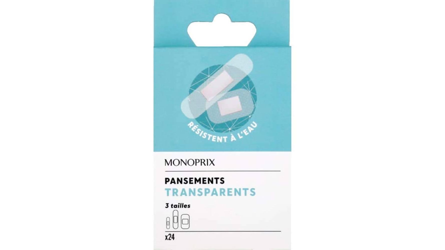 Monoprix - Pansements transparents résistants à l'eau, 3 tailles (24)