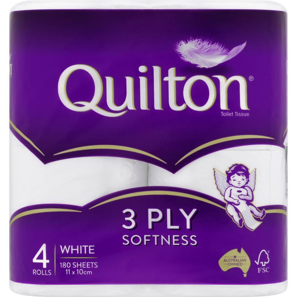 Quilton 3Ply Classic Toilet Paper Roll, 11x10 cm, White (4 pack)
