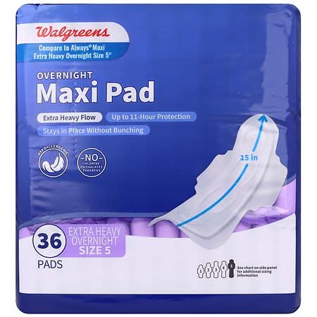 Walgreens Overnight Maxi Pads, Extra Heavy Flow, Women, 5 (36 ct)